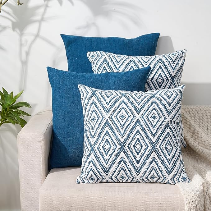 HPUK Decorative Throw Pillow Covers Set of 4 Couch Pillows Accent Cushion Cover for Couch Sofa Living Room, 20"x20" inches, Navy Blue