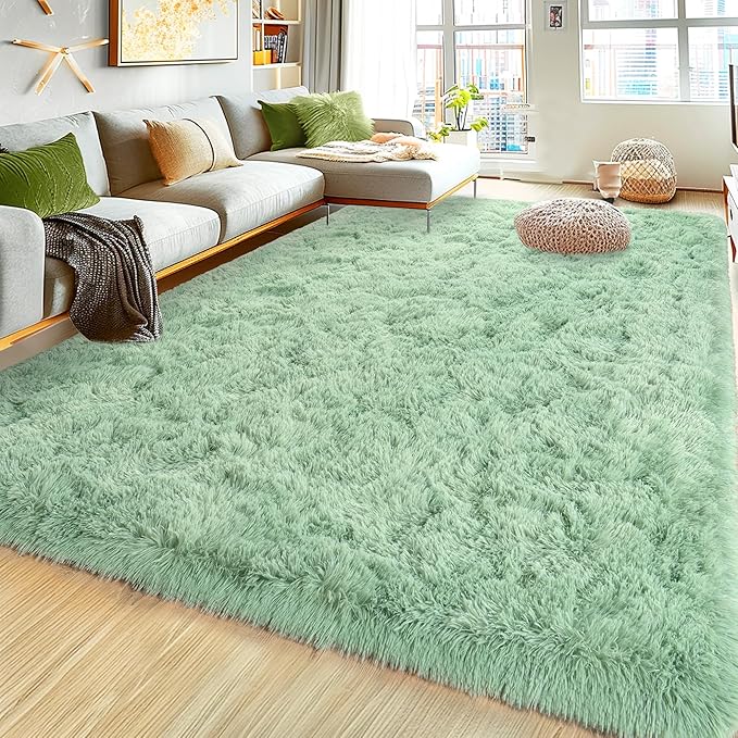 Large 9x12 Area Rugs for Living Room, Ultra Soft Shag Living Room Rug Thick Fluffy Rug for Bedroom, Plush Fuzzy Carpet for Girls Boys Kids Room Non Slip Dorm Home Decor Aesthetic, Sage Green