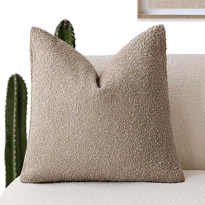 Foindtower Decorative Textured Boucle Throw Pillow Covers Accent Solid Pillow Cases Neutral Soft Cozy Couch Cushion Case for Chair Sofa Bedroom Living Room Home Decor 22x22 Inch,1PC,Light Khaki Tan