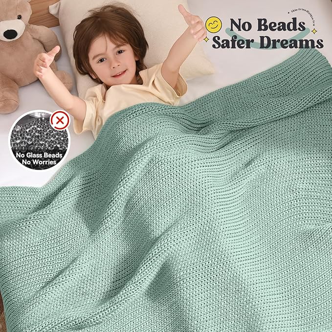 Guohaoi Knitted Weighted Blanket Kids (Haze Green 50"x60" 10lbs) No Beads Cooling Heavy Blanket, Home Decor Breathable Chunky Knit Throw Blanket for All-Season Use