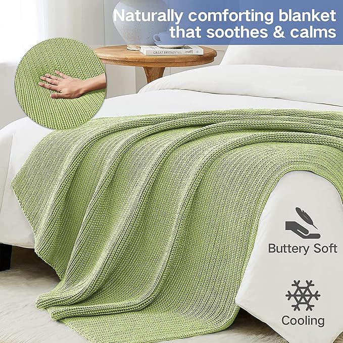 Guohaoi Knitted Weighted Blanket for Adults (Light Green 48"x72" 20lbs) No Beads Cooling Throw Blanket for Hot Sleepers, Home Decor Breathable Chunky Knit Heavy Blanket Use on Full Size Bed