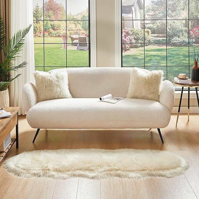 AMTOVO Faux Sheepskin Rug, Beige Ultra Soft Fluffy Shag Area Rug, 2 x 6 ft Faux Fur Rug for Bedroom Sofa Throw Cushion Room Decor, Sheepskin