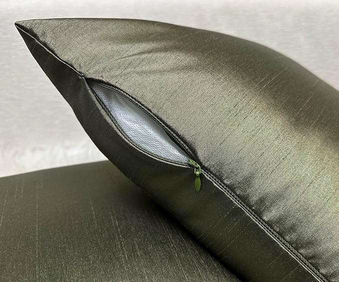 Aiking Home 24x24 Inches Faux Silk Square European Shams, Zipper Closure, Sage (Set of 2)