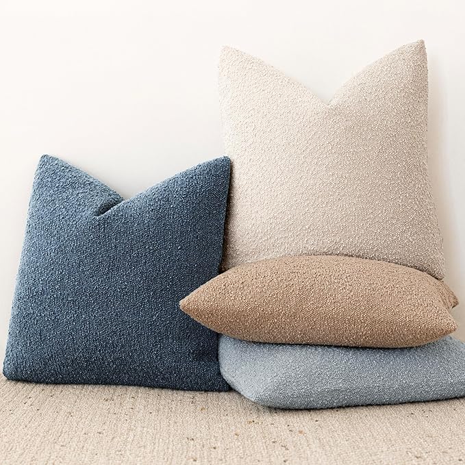 Foindtower Decorative Textured Boucle Throw Pillow Covers Accent Solid Pillow Cases Neutral Soft Cozy Couch Cushion Case for Chair Sofa Bedroom Living Room Home Decor 26x26 Inch,1PC,Dark Blue