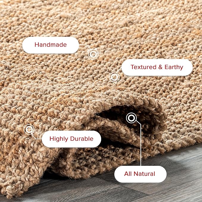 nuLOOM Ashli Solid Farmhouse Jute Area Rug, 6' Square, Natural