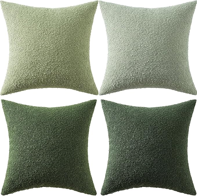 MIULEE Pack of 4 Decorative Sage Green Textured Boucle Spring Throw Pillow Covers 20x20 Inch Forest Green Accent Solid Pillow Cases Soft Couch Cushion for Modern Farmhouse Boho Bed Room Home Decor