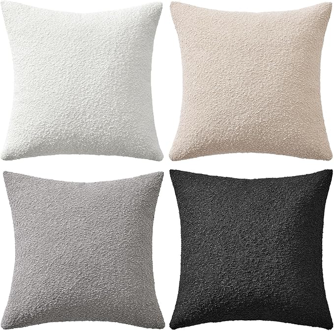 MIULEE Pack of 4 Decorative Textured Boucle Throw Pillow Covers 20x20 Inch Black White Accent Solid Pillow Cases Soft Couch Cushion Covers Modern Farmhouse Boho Chair Sofa Bed Livingroom Home Decor