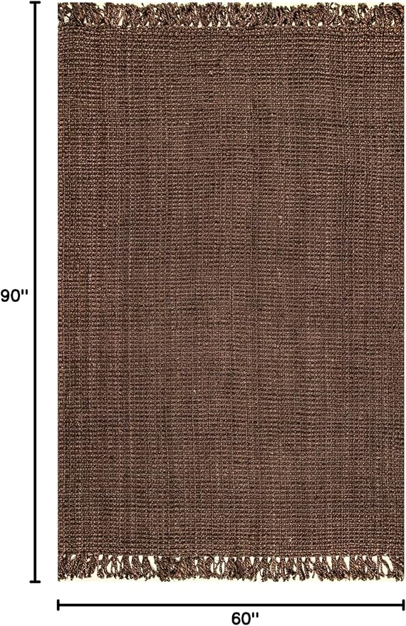 Nuloom Daniela Chocolate, 5' x 7'6", Handmade, Jute, Tassel, Soft and Textured, High Traffic, Stain Resistant, Easy Clean, Durable Area Rug for Bedroom, Living Room, Dining Space, Foyer, Entryway
