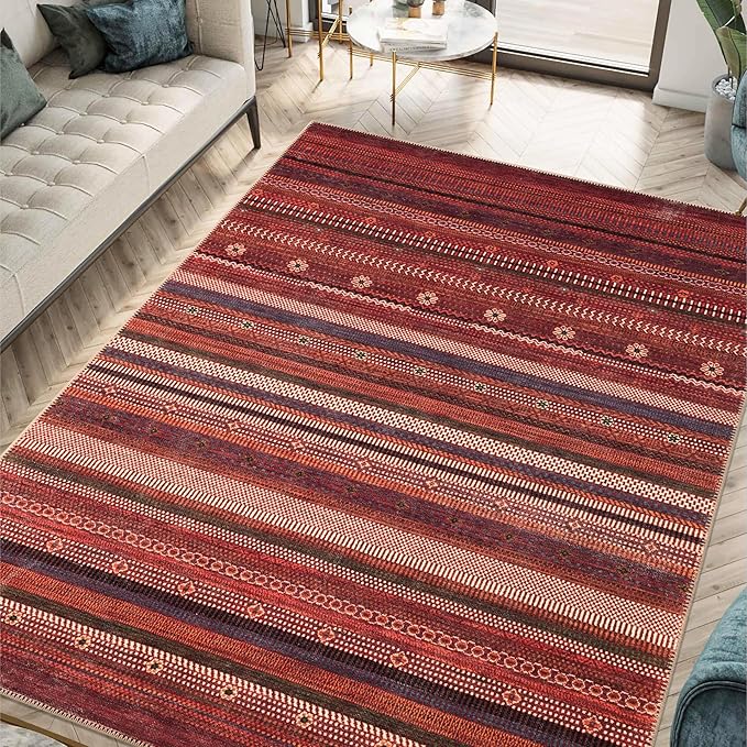 Keen Home Design 4x6 Rug - Machine Washable Area Rug with Non-Slip Backing, Ideal for Living Room, Dining Room, Bedroom - Vintage, Easy Clean, Durable, Low Pile Rug - (4' x 6')