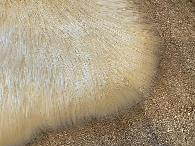LAMBZY Faux Sheepskin Super Soft Hypoallergenic Silky Shag Rug for Living Room, Kids Room, Sofa (Double 2'x6', Cream)
