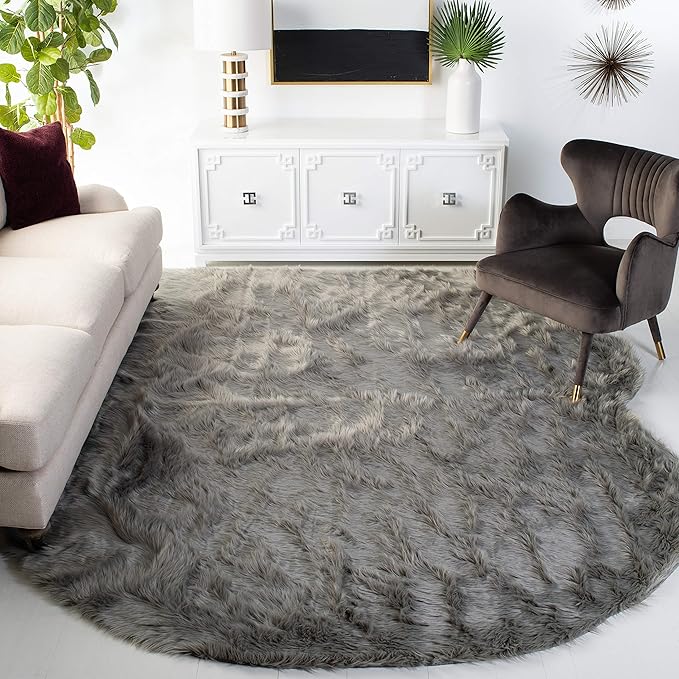 SAFAVIEH Faux Sheep Skin Collection 5' x 7' Grey FSS115D Silken Glam 2.35-inch Thick Area Rug
