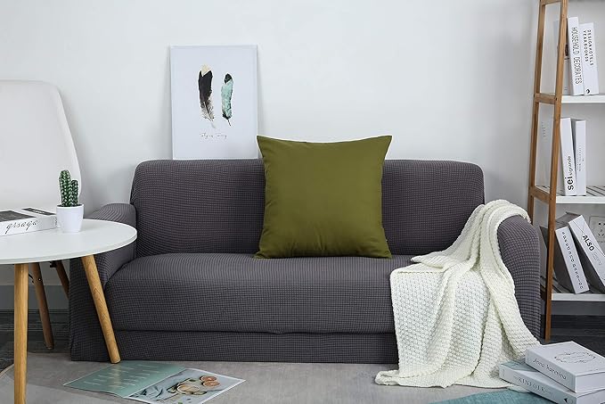 TangDepot Handmade Decorative Solid 100% Cotton Canvas Throw Pillow Covers/Pillow Shams, (24"x24", Olive Green)