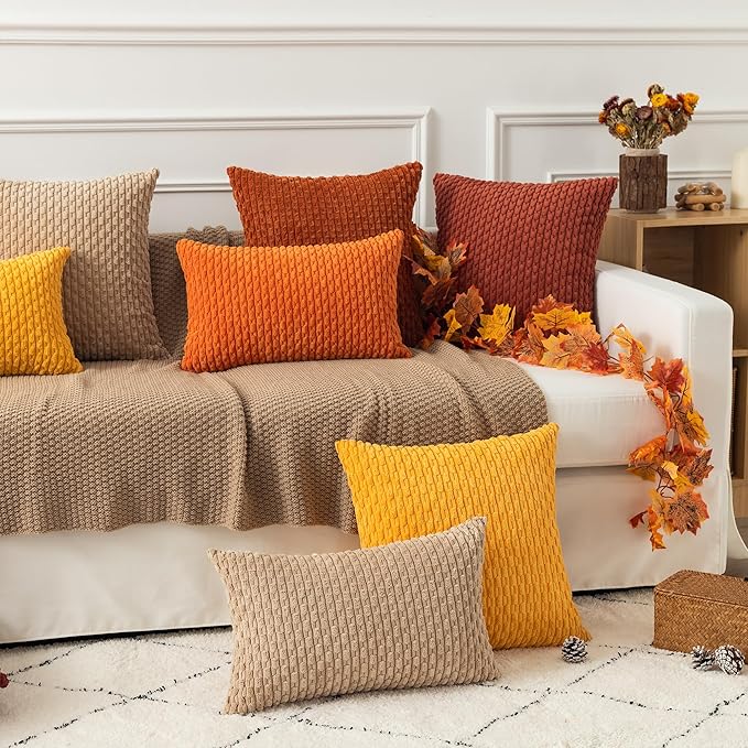 Kevin Textile Pack of 2 Corduroy Decorative Throw Pillow Covers 12x20 Inch Soft Boho Striped Pillow Covers Modern Farmhouse Home Decor for Autumn Sofa Living Room Couch Bed Tan