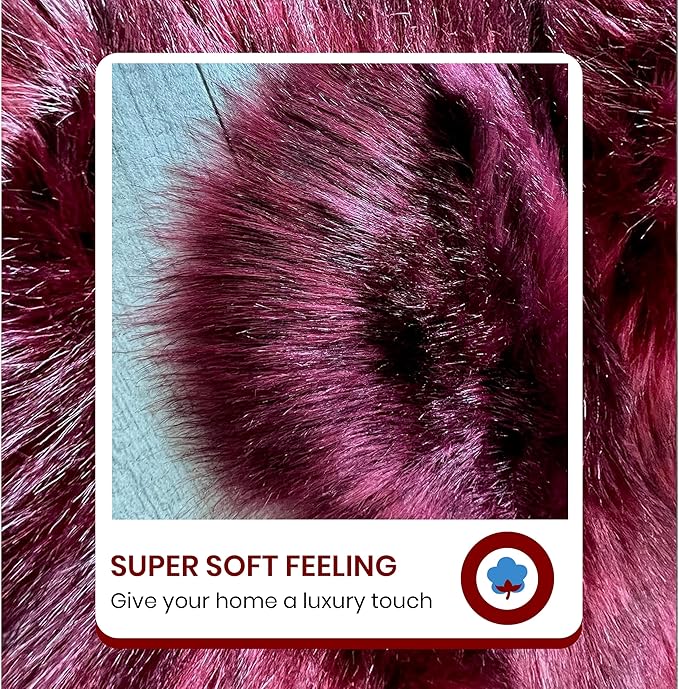 Free Shape Luxury Soft Fluffy Shag Area Rug Triple Side by Side 3'x6', 90x180cm - Vegan Fur Ultra Soft Indoor Carpet Nursery Rugs for Bedroom Home Decor, Burgundy