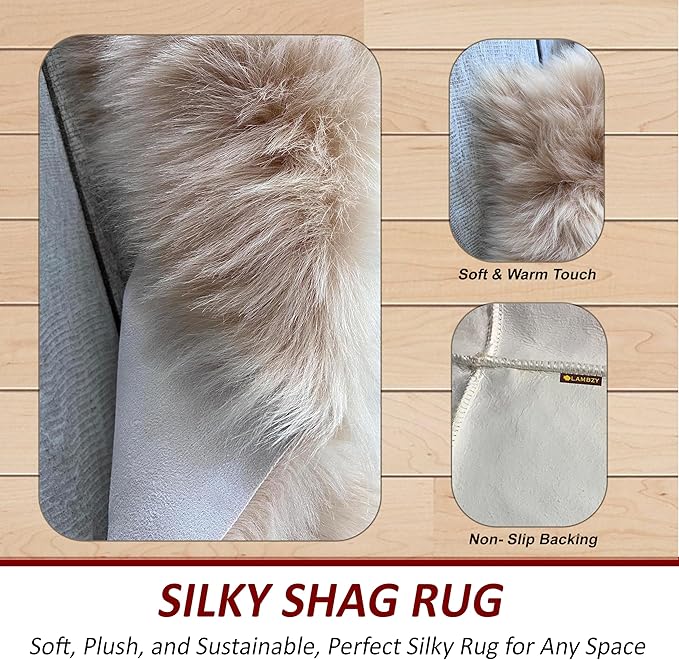 LAMBZY High Pile Super Soft Faux Sheepskin Rug (Beige, 3'x5')