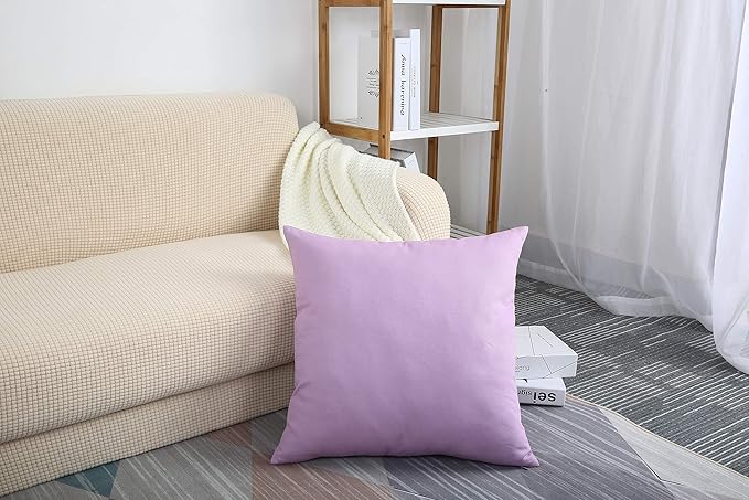 TangDepot Handmade Decorative Solid 100% Cotton Canvas Throw Pillow Covers/Pillow Shams, (28"x28", Light Purple Lavende)