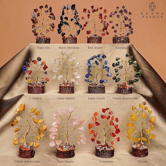 Crystal Tree Set of 12 Unique Birthday Gifts for Women, Sister, Mom, Home Office Decor, Shelf Desk Decoration for Positive Energy, Bring Good Luck, Money, Reiki Healing, Chakra Tree of Life Gift Sets
