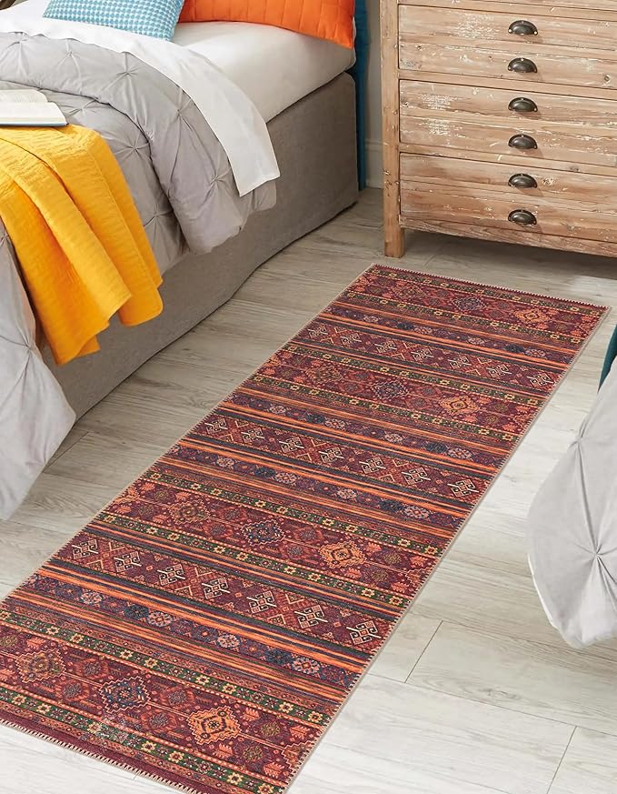 Keen Home Design 2x7 Rug - Machine Washable Runner Rug with Non-Slip Backing, Ideal for Hallway, Entryway, Kitchen, Laundry Room - Vintage, Easy Clean, Durable, Low Pile Rug - (2'6" x 7')