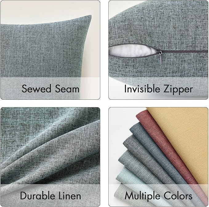 MIULEE Pack of 2 Decorative Linen Burlap Textured Pillow Covers Farmhouse Boho Accent Pillowcases Spring Coastal Home Decor for Couch Sofa Bedroom Living Room 20x20 Inch Grey Blue