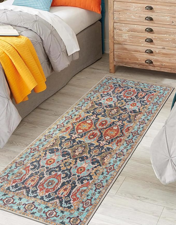 Keen Home Design 2x10 Rug - Machine Washable Runner Rug with Non-Slip Backing, Ideal for Hallway, Entryway, Kitchen, Laundry Room - Vintage, Easy Clean, Durable, Low Pile - (2'6" x 10')