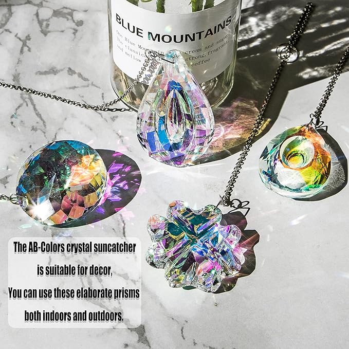 HDCRYSTALGIFTS 4pcs Crystal Suncatchers for Window Hanging Sun Catchers Indoor Rainbow Maker Crystals for Home Garden Decor Lamp Chandelier Lamp Prisms