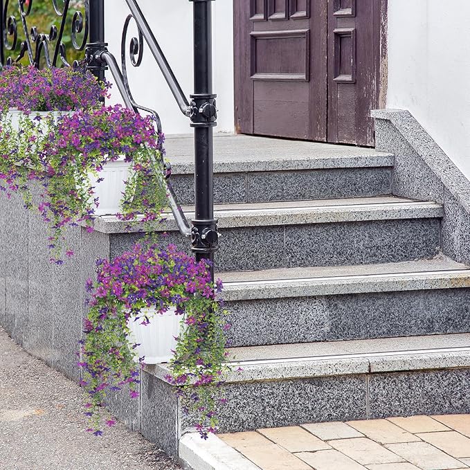Purple Fake Mums Artificial Hanging Flowers Plants Fall Flowers for Outdoors Decor 2 PCS Faux Silk Daisy with Leaves Artificial Outdoor Flower for Planter Balcony Porch Patio Yard Decoration
