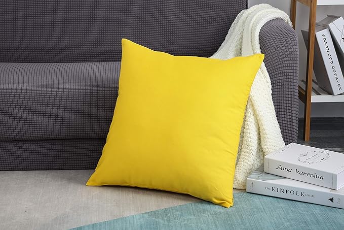 TangDepot Handmade Decorative Solid 100% Cotton Canvas Throw Pillow Covers/Pillow Shams, (14"x14", Yellow)