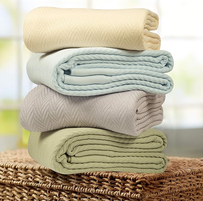 Threadmill Luxury Cotton Blankets for King Size Bed | All-Season Cozy 100% Cotton King Size Blanket | Herringbone Soft Fall Thermal Blanket fits Cal King Size Bed | English Rose