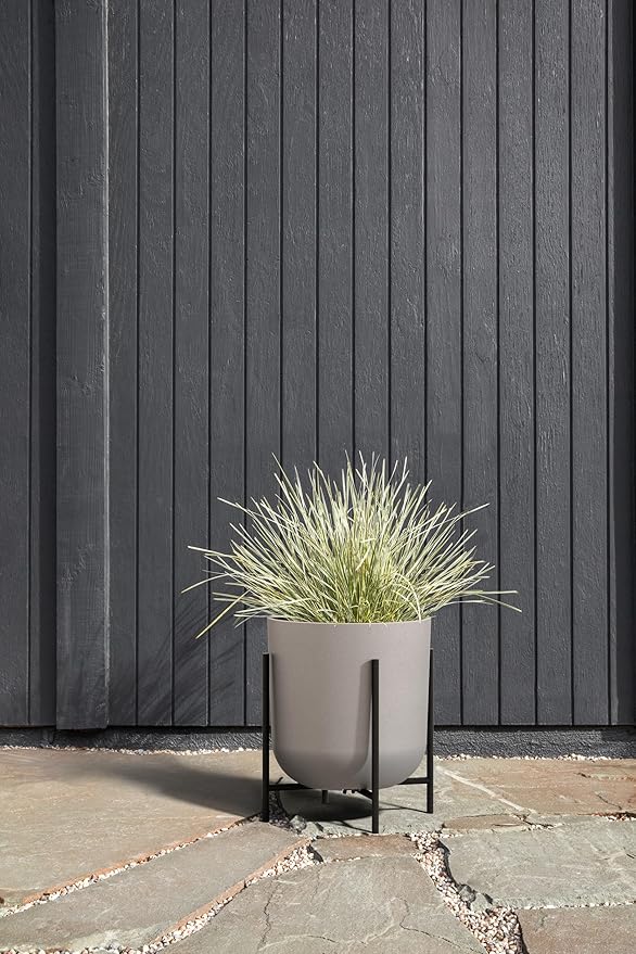 Veradek Mason Series Raised Lima Planter - Round Planter for Patio/Balcony | Plastic-Stone Composite w/Metal Plant Stand | Modern Décor for Plants