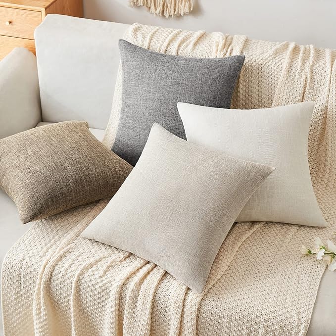 MIULEE Pack of 2 Decorative Linen Burlap Textured Pillow Covers Farmhouse Boho Accent Lumbar Pillowcases Spring Home Decor for Couch Sofa Bedroom Living Room 12x20 Inch Taupe
