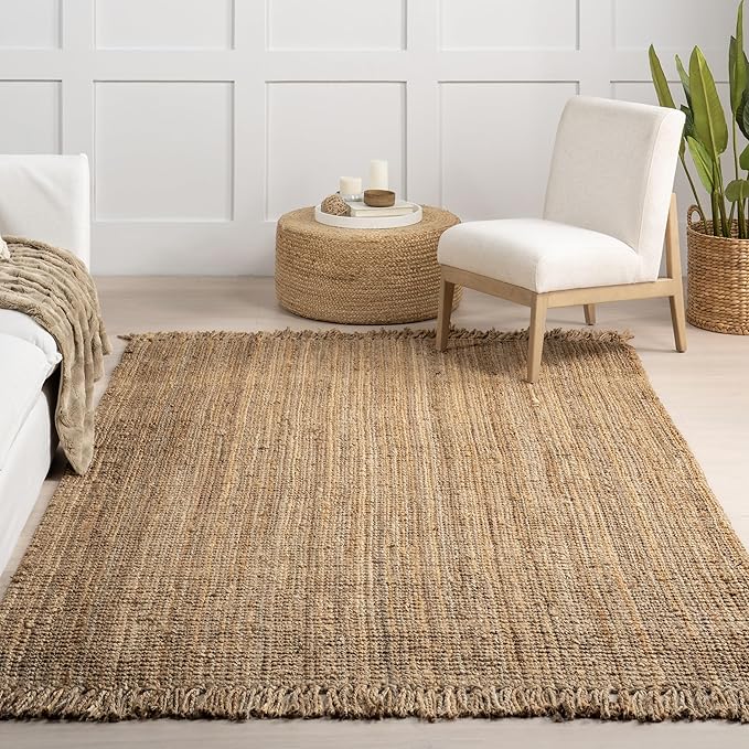Nuloom Daniela Natural, 5' x 8' Oval, Handmade, Jute, Tassel, Soft and Textured, High Traffic, Stain Resistant, Easy Clean, Durable Area Rug for Bedroom, Living Room, Dining Space, Foyer, Entryway