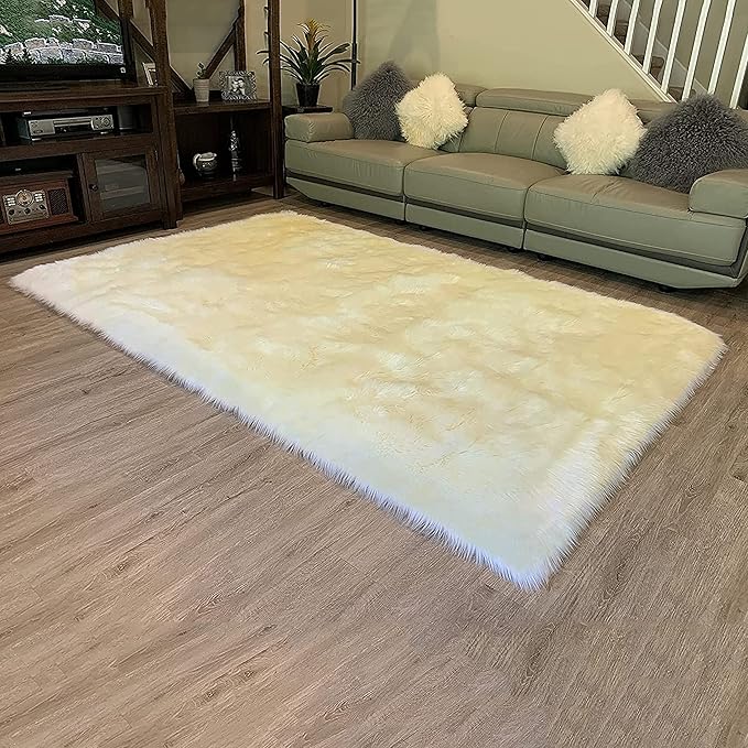 LAMBZY High Pile Super Soft Faux Sheepskin Rug (12'x15, Cream)