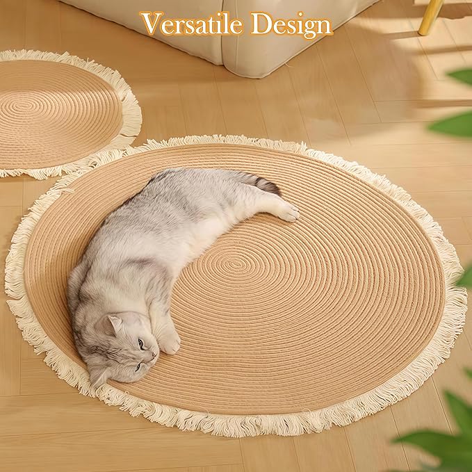 Cotton Rope Area Rug for Cats, Cat Scratching Rug, Washable Round Vintage Reversible Woven Tassel Rug, Soft and Stylish Home Accent, Easy Clean, Multiple Sizes (Coffee and Black, 32" (80cm))