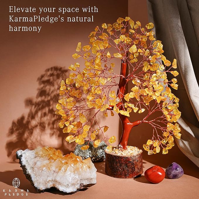Crystal Tree Gifts for Women, Chakra Healing Citrine Crystals Handmade Tree of Life for Home and Office Desk Decoration, Reiki Healing, Good Luck, Positive Energy, Money, Birthday Gifts