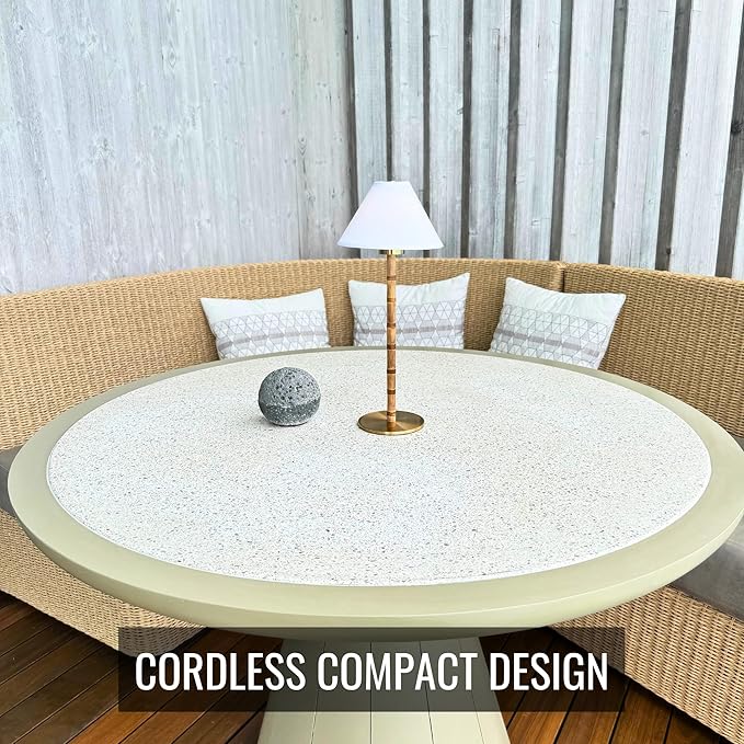 Bamboo Cordless LED Table Lamp – Rechargeable 24-Hour Battery, Dimmable Warm Light, 15" Portable Wireless Lamp with Remote for Indoor/Outdoor Use, Home, Patio, Restaurant – Coastal White