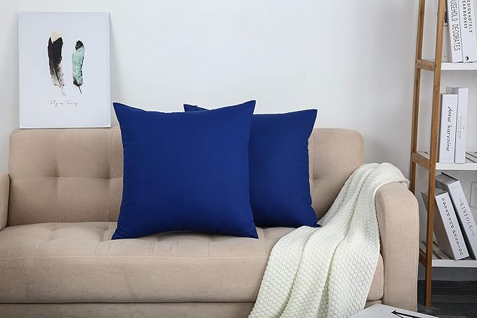 TangDepot Handmade Decorative Solid 100% Cotton Canvas Throw Pillow Covers/Cushion Covers, 45 Colors Available - (18" x18" , Royal Blue, 2 Count (Pack of 1))