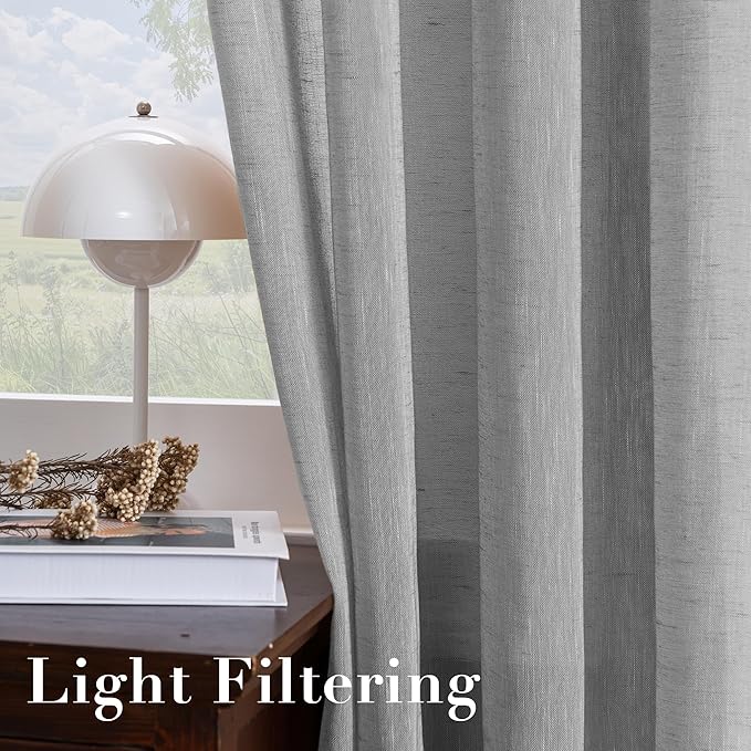 H.VERSAILTEX Linen Curtains Natural Linen Semi-Sheer Curtains 2 Panels Nickel Grommet Privacy Added Premium Soft Rich Material Drapes for Bedroom/Livingroom - 52x96 - Inch - Dove