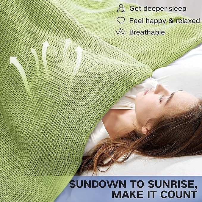 Guohaoi Knitted Weighted Blanket for Adults (Light Green 60"x80" 15lbs) No Beads Cooling Throw Blanket for Hot Sleepers, Home Decor Breathable Chunky Knit Heavy Blanket Use on Queen/King Size Bed