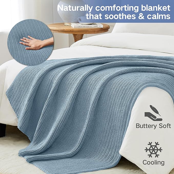 Guohaoi Knitted Weighted Blanket for Adults (Haze Blue 48"x72" 12lbs) No Beads Cooling Throw Blanket for Hot Sleepers, Home Decor Breathable Chunky Knit Heavy Blanket Use on Full Size Bed