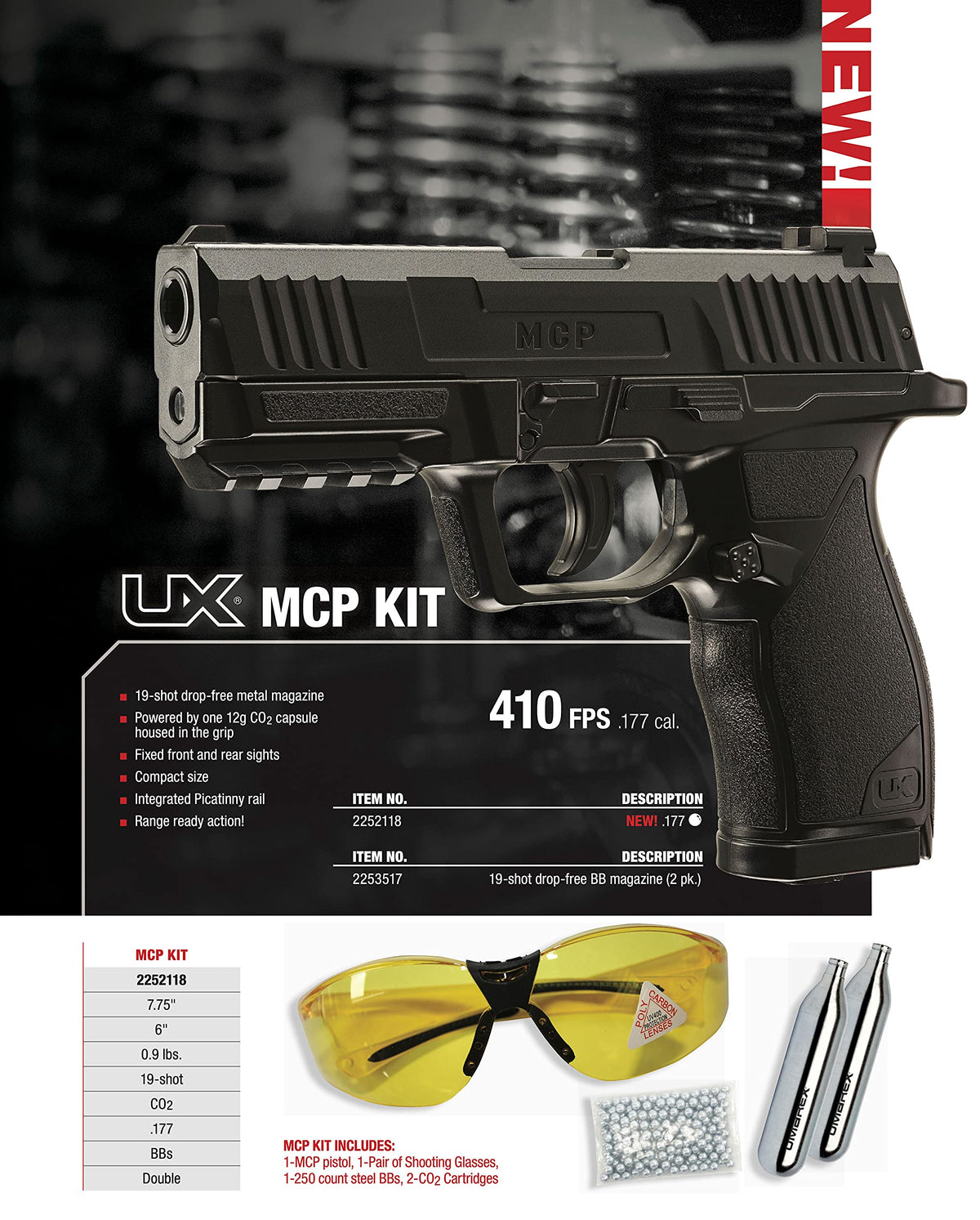 Umarex MCP .177 Caliber BB Gun Air Pistol Kit - Includes BBS, CO2 Cartridges, and Safety Glasses