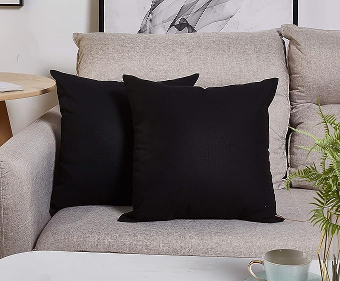 TangDepot Handmade Decorative Solid 100% Cotton Canvas Throw Pillow Covers/Pillow Shams, (14"x14", Black)