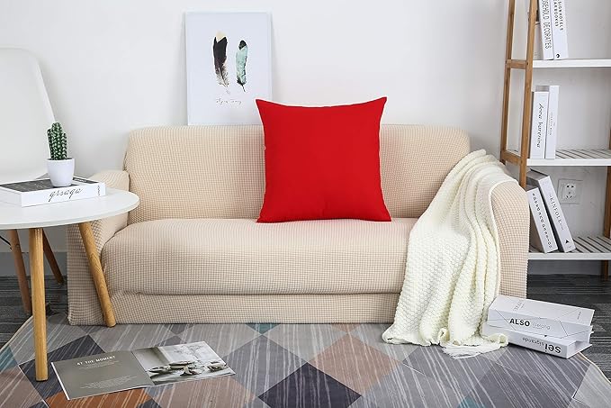 TangDepot Handmade Decorative Solid 100% Cotton Canvas Throw Pillow Covers/Pillow Shams, (24"x24", Red)