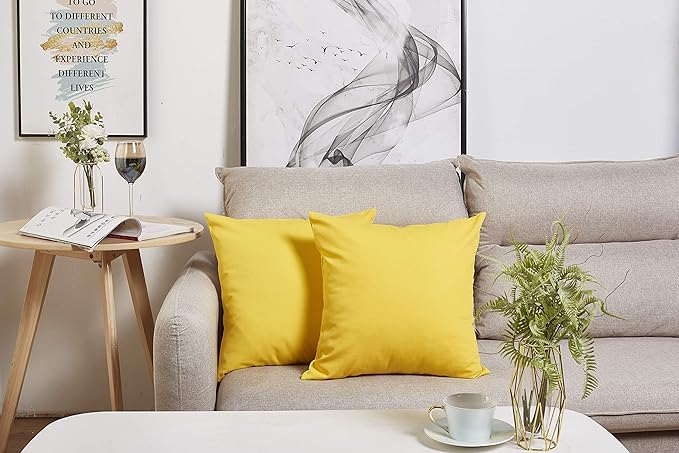 TangDepot Handmade Decorative Solid 100% Cotton Canvas Throw Pillow Covers/Pillow Shams, (22"x22", Yellow)