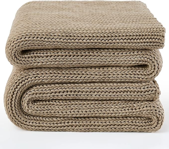 Guohaoi Knitted Weighted Blanket for Adults (Beige 60"x80" 25lbs) No Beads Cooling Throw Blanket for Hot Sleepers, Home Decor Breathable Chunky Knit Heavy Blanket Use on Queen/King Size Bed