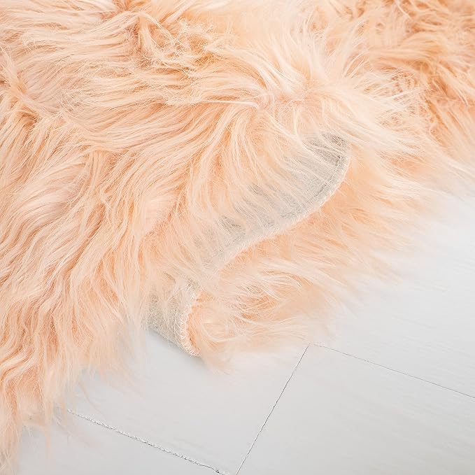 SAFAVIEH Faux Sheep Skin Collection 5' x 7' Light Pink FSS235U Silken Glam 2.35-inch Thick Area Rug