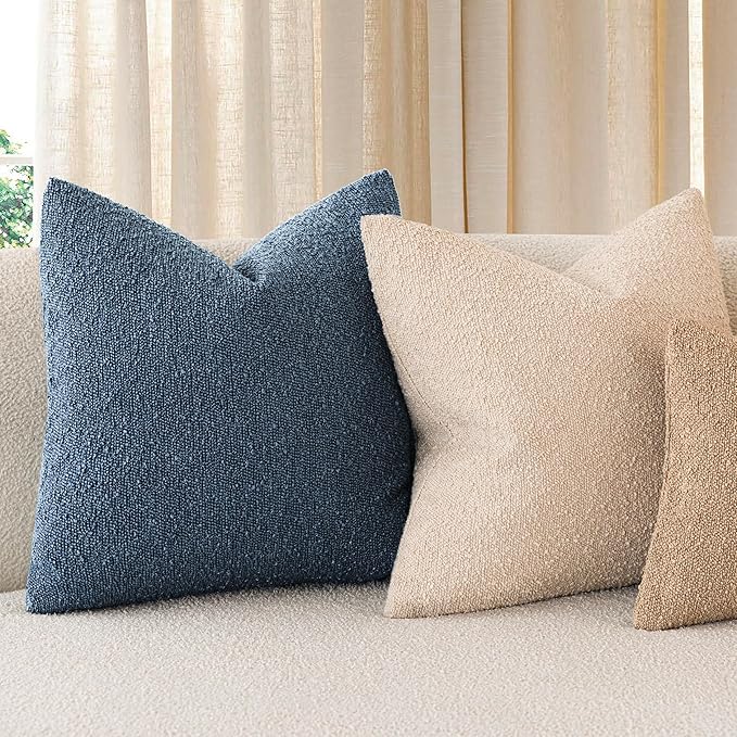 Foindtower Decorative Textured Boucle Throw Pillow Covers Accent Solid Pillow Cases Neutral Soft Cozy Couch Cushion Case for Chair Sofa Bedroom Living Room Home Decor 26x26 Inch,1PC,Dark Blue