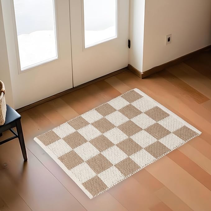 REDEARTH · Jute Cotton Area Rug, Sustainable Handwoven, Non-Shedding, Soft & Durable – Reversible, Neutral Tones for Home Décor in Living Room, Dining Room, Bedroom (Gridstone Natural, 2'x3')