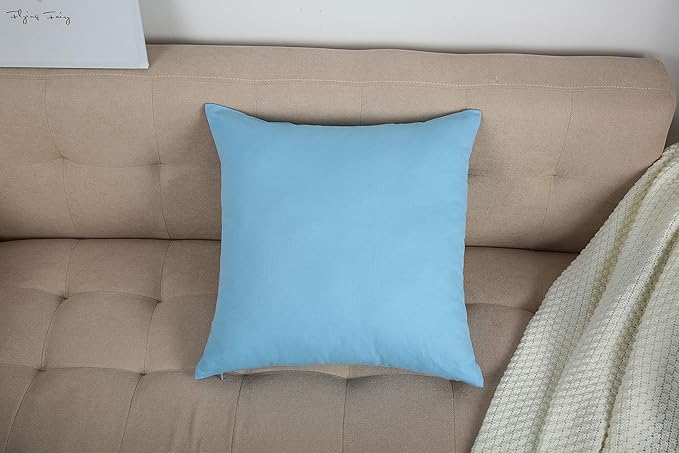 TangDepot Handmade Decorative Solid 100% Cotton Canvas Throw Pillow Covers/Pillow Shams, (12"x12", Sky Blue)