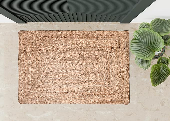 Hausattire Hand Woven Jute Braided Rug, 2'x3' – Natural, Reversible Boho Entry Area Rugs for Kitchen, Living Room I Farmhouse Indoor Outdoor Decorative Floor Rug, 24x36 Inches