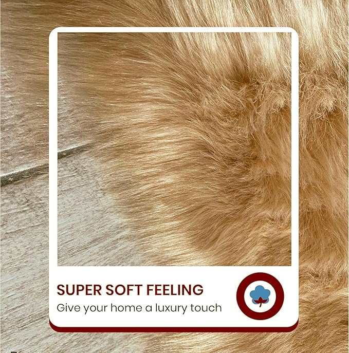 LAMBZY Faux Sheepskin Hypoallergenic Free Shape Silky Shag Rug, Luxury Shaggy Plush Carpet for Bedrooms Living Room Kids Rooms Sofa Floor Rugs (Duo Decto 12 Pelts, 180x360cm, Camel)